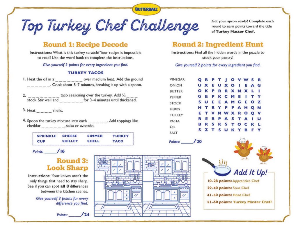 Top Turkey Chef Activity Sheet