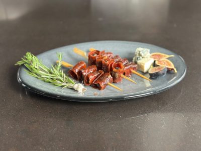 Gorgonzola Stuffed Figs Wrapped in Candied Turkey Bacon