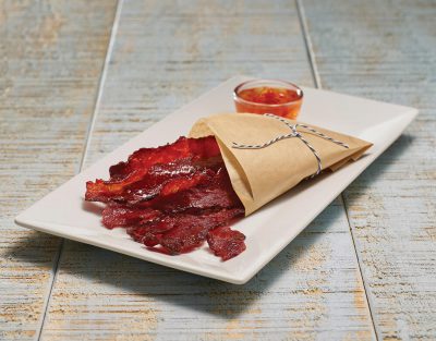 Honey Bourbon Peppered Candied Turkey Bacon