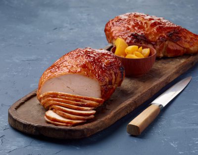 Roasted Turkey with Peach Bourbon BBQ Glaze