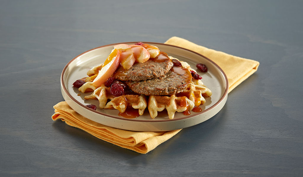 Skillet Sausage and Apples over Waffles