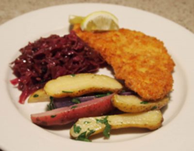 Turkey Schnitzel with Cabbage and Potatoes